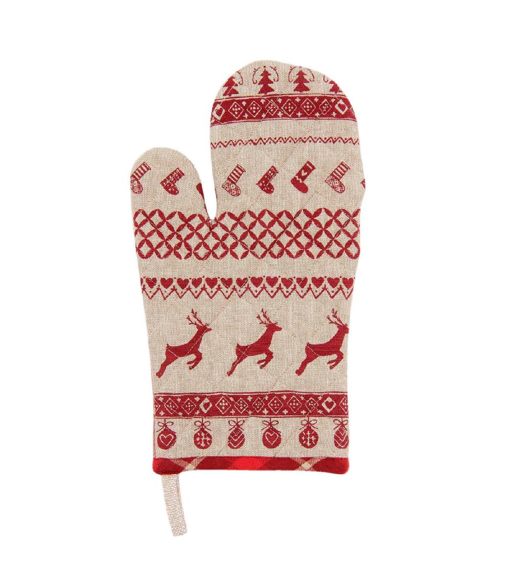 wadiga Gant de Cuisine 100% Coton Rouge et Beige Esprit Montagne Chalet