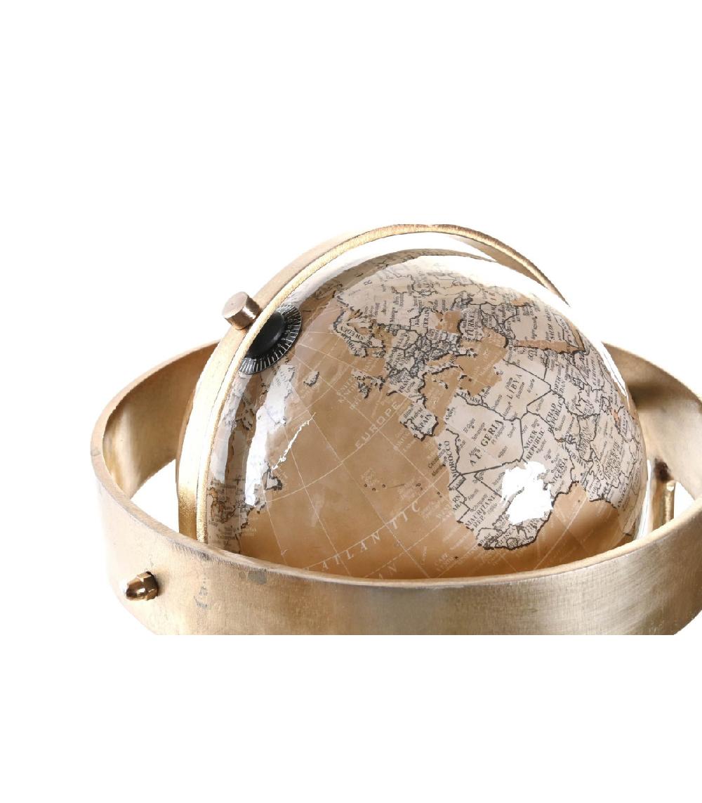 Wadiga Globe Terrestre Sur Pied Métal Doré - 25x22x43cm