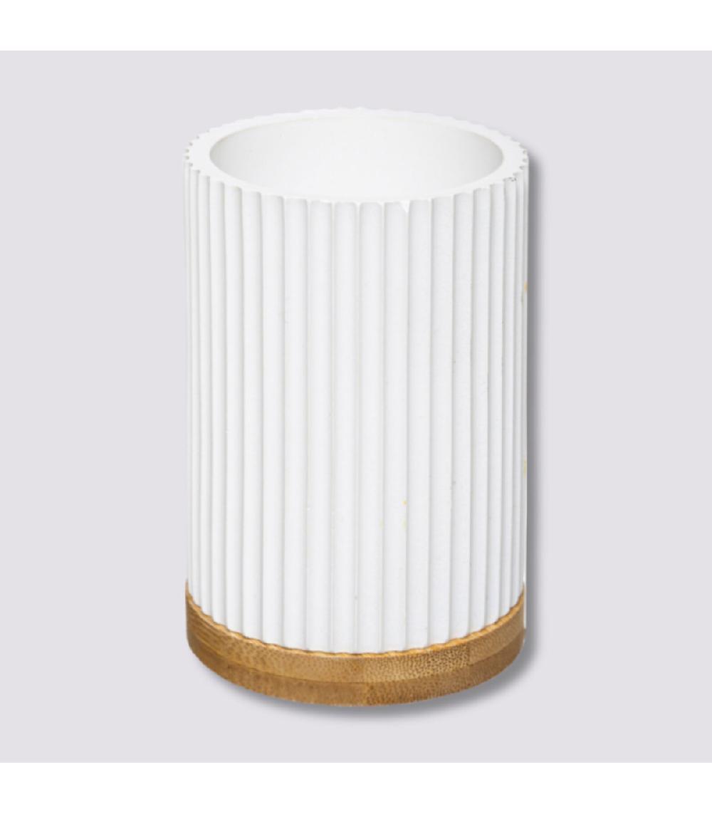 Wadiga Gobelet Porte Brosses à Dents Blanc Et Bambou