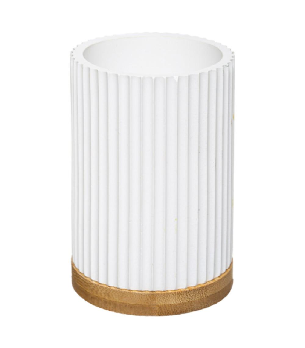 wadiga Gobelet porte brosses à dents blanc et bambou