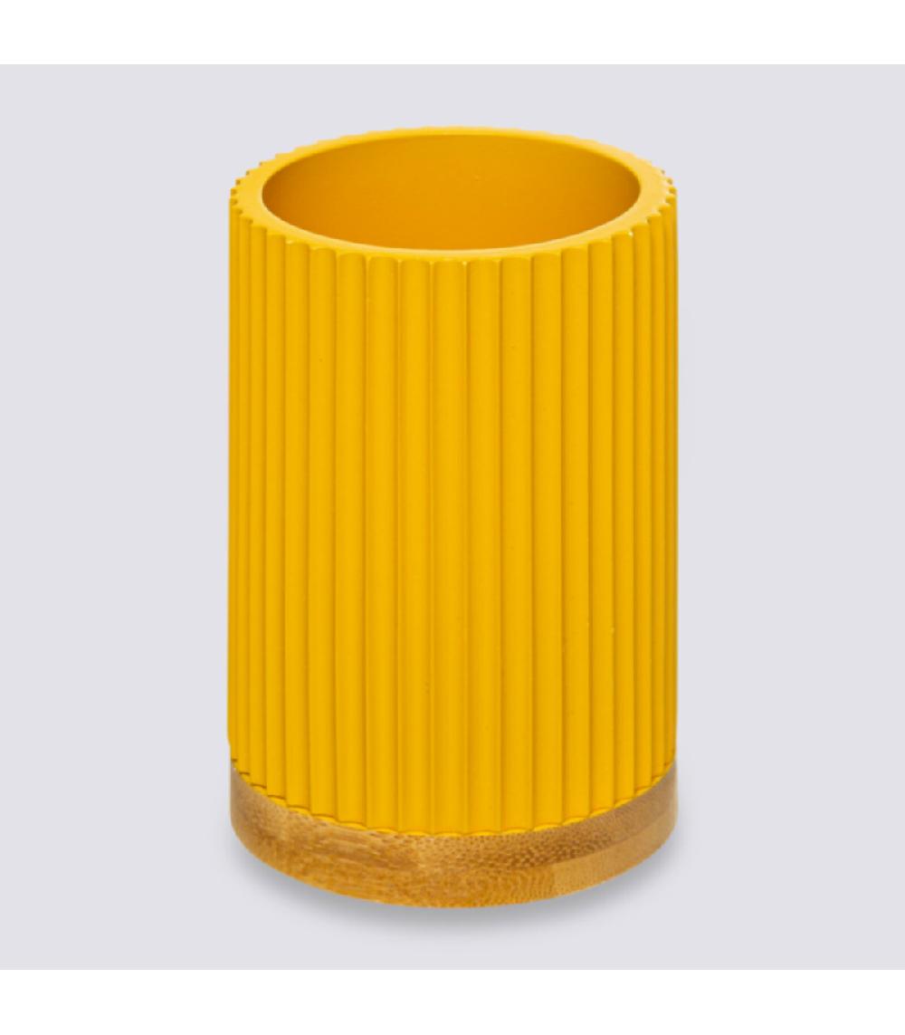 Wadiga Gobelet Porte Brosses à Dents Jaune Et Bambou