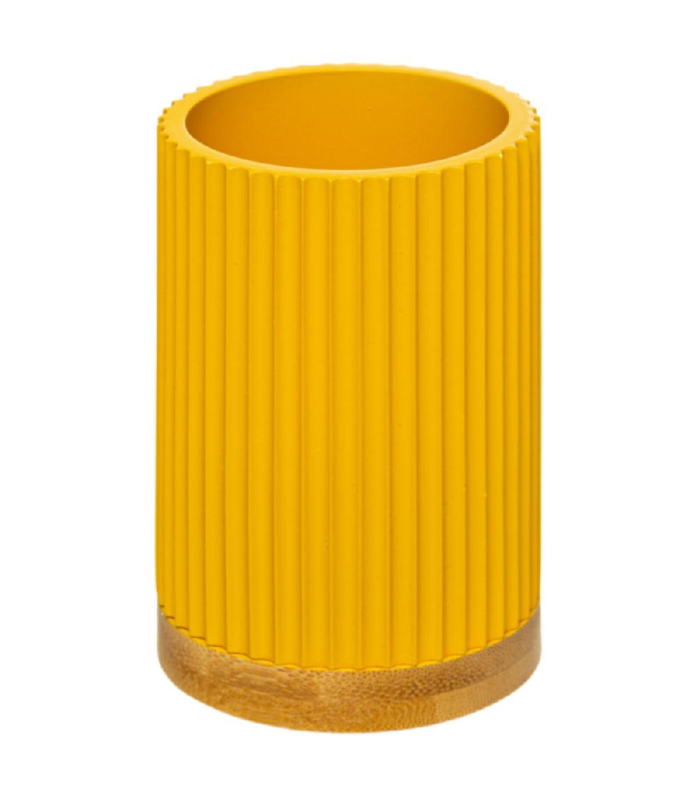 wadiga Gobelet porte brosses à dents jaune et bambou