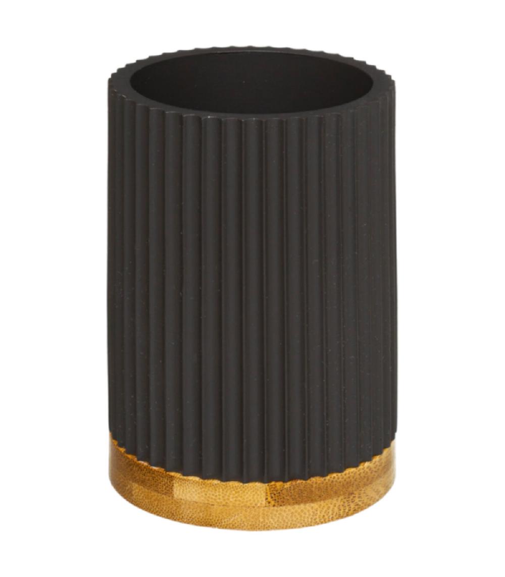 wadiga Gobelet porte brosses à dents noir et bambou