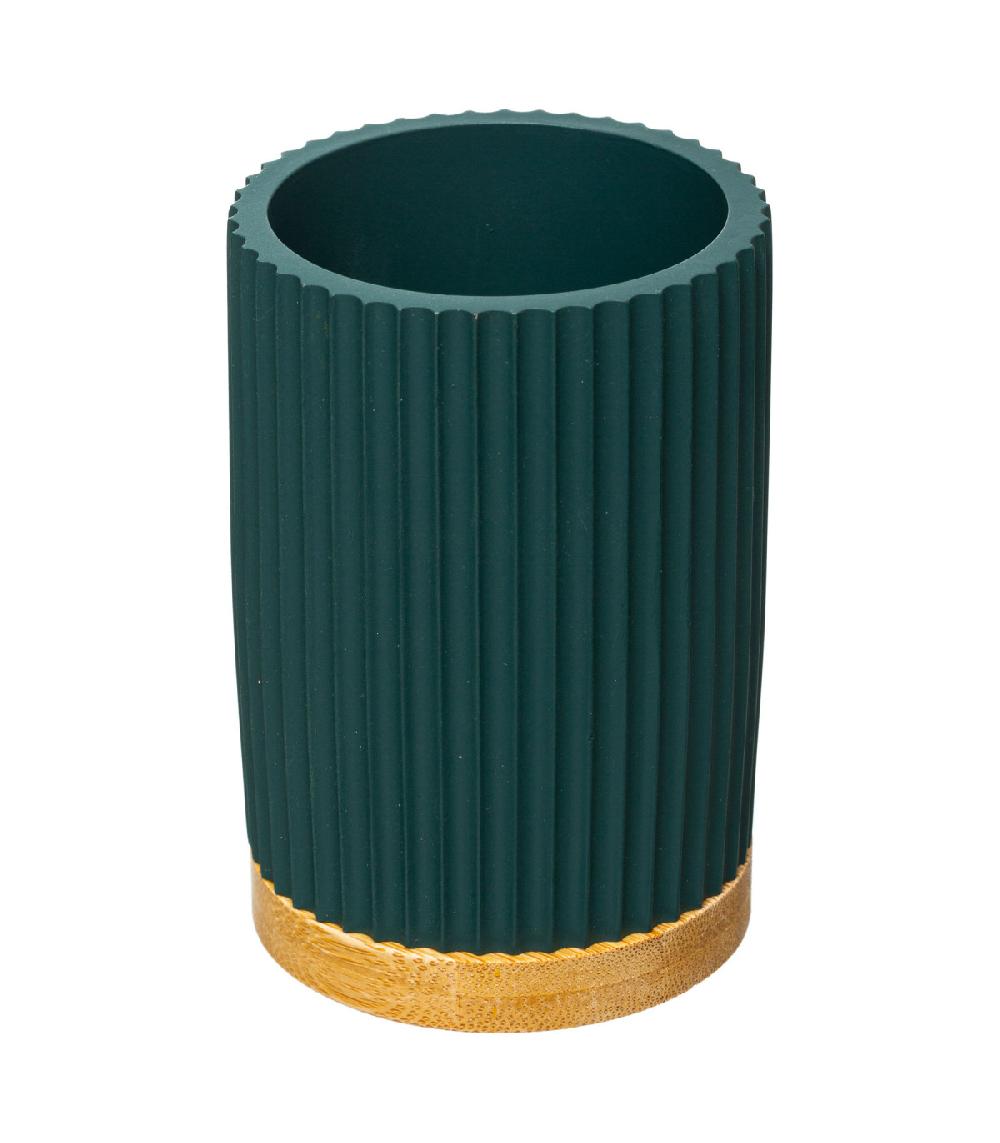wadiga Gobelet porte brosses à dents vert pétrole et bambou