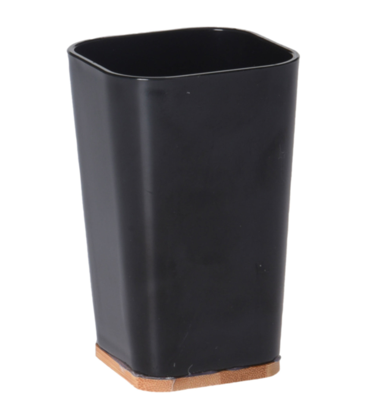wadiga Gobelet salle de bain noir et bambou - 7.5x7.5x11.5cm