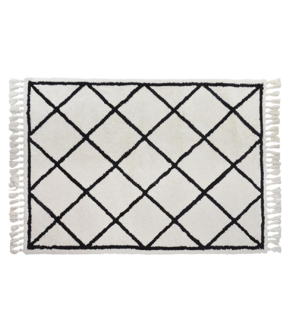 wadiga Grand Tapis Style Berbère Polyester Noir et Blanc Crème - 160x230cm