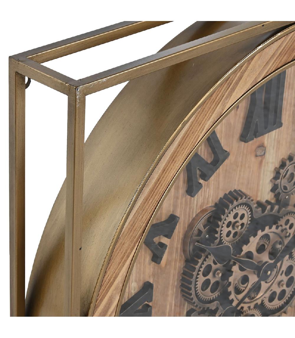 Wadiga Grande Horloge Murale Bois Et Métal Doré 72x10x72cm