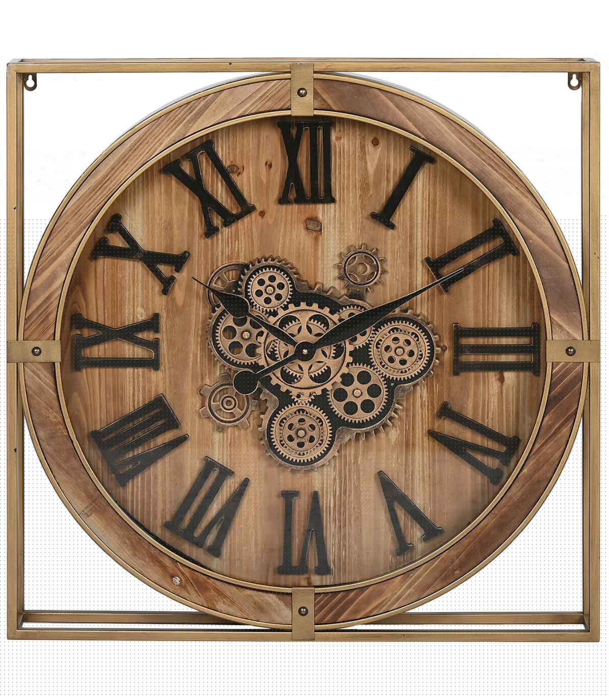 wadiga Grande horloge murale bois et métal doré 72x10x72cm