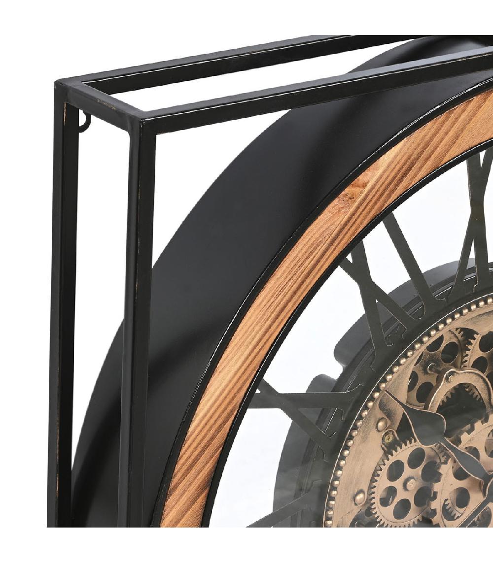 Wadiga Grande Horloge Murale Carrée Bois Et Métal 72x10x72cm