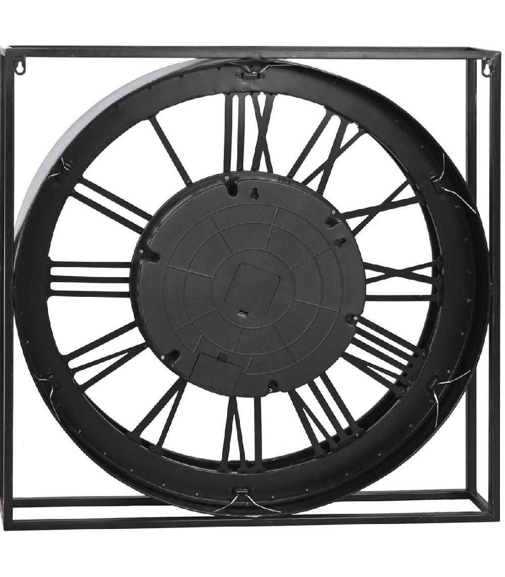 Wadiga Grande Horloge Murale Carrée Bois Et Métal 72x10x72cm