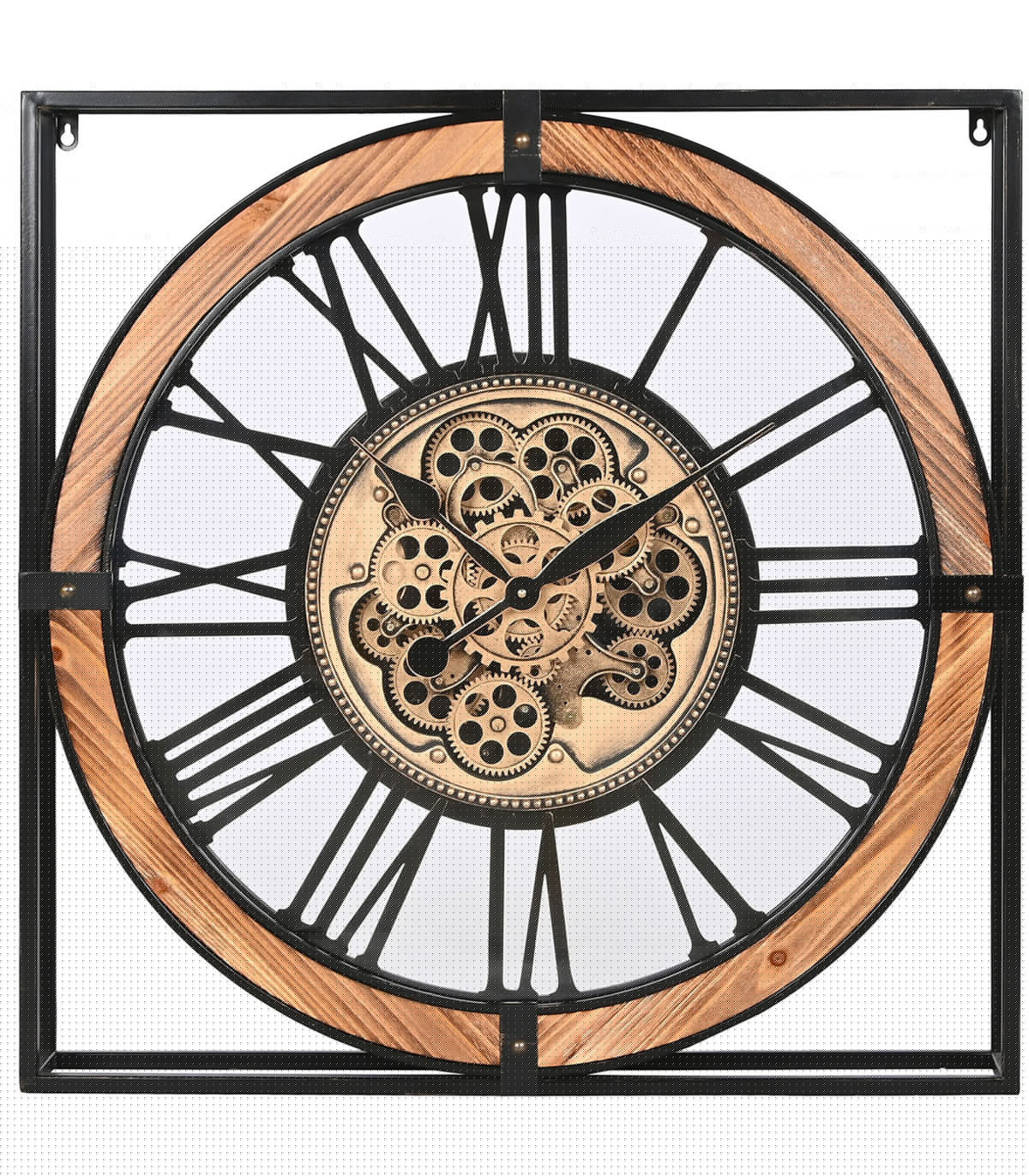 wadiga Grande horloge murale carrée bois et métal 72x10x72cm
