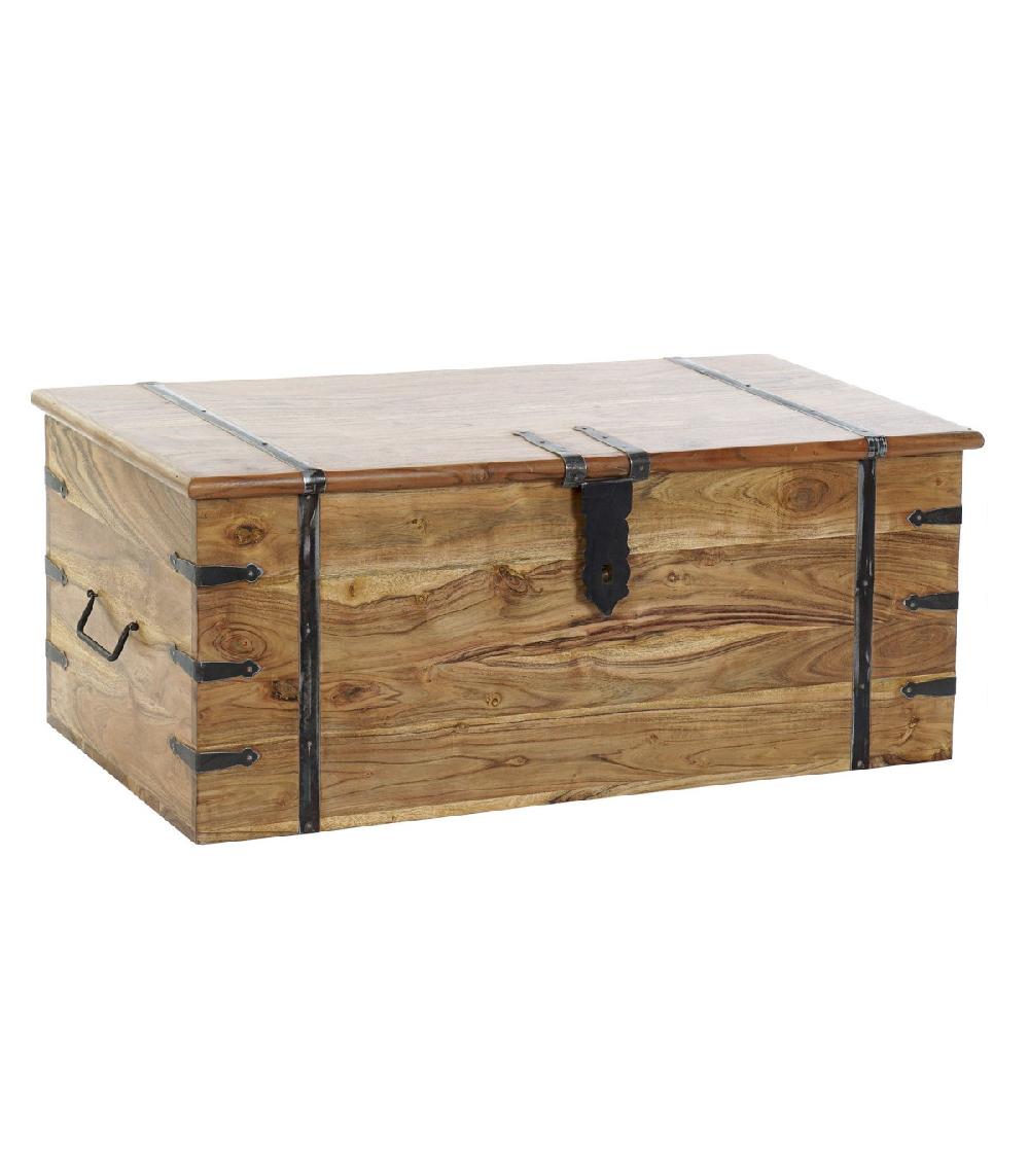 wadiga Grande Malle de Rangement en Bois Massif Acacia