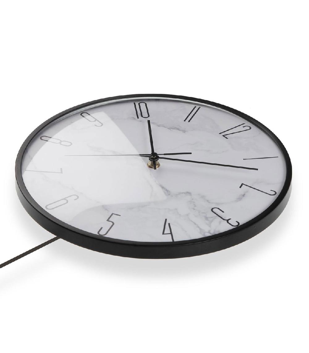 Wadiga Horloge à Pendule Murale Noire Et Effet Marbre Blanc 29x56x4.5cm