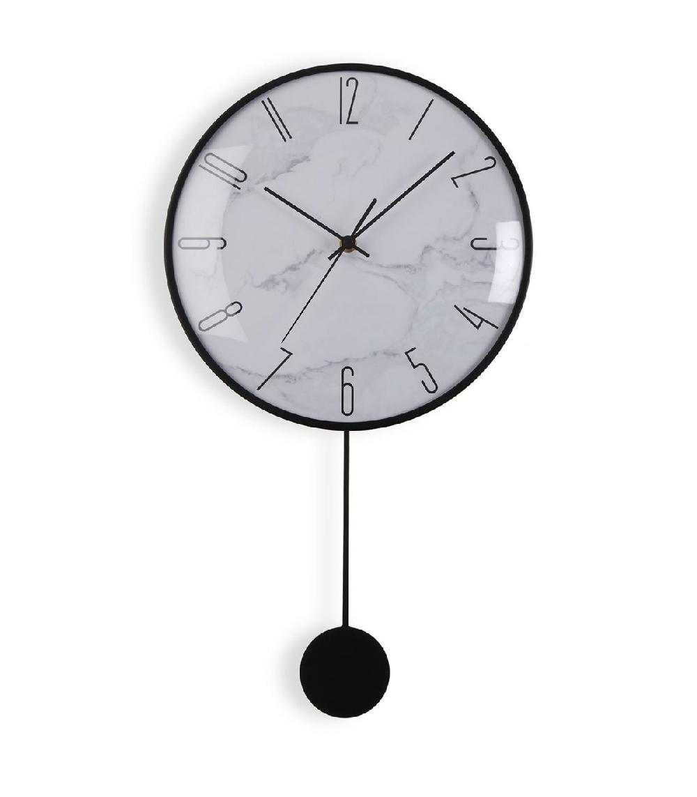 wadiga Horloge à pendule murale noire et effet marbre blanc 29x56x4.5cm