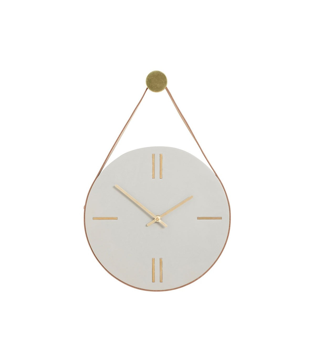wadiga Horloge Design Suspendue en Ciment Gris Métal Doré et Lanière en Cuir