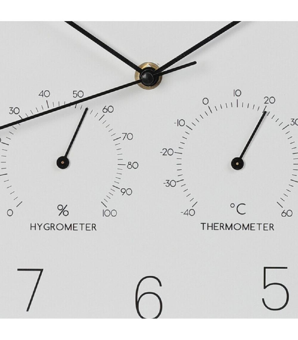 Wadiga Horloge Murale Aluminium Doré Thermomètre + Hygromètre 28.5x28.5cm