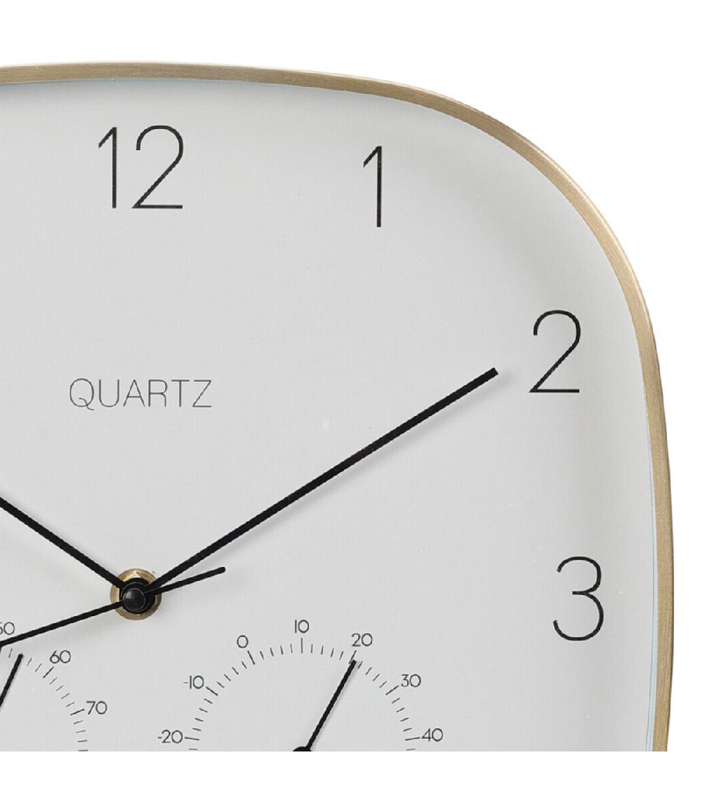 Wadiga Horloge Murale Aluminium Doré Thermomètre + Hygromètre 28.5x28.5cm