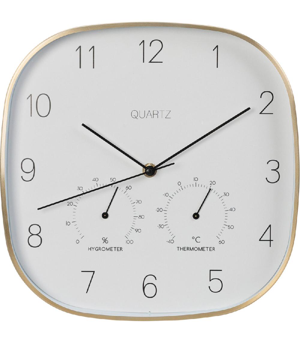 wadiga Horloge murale aluminium doré thermomètre + hygromètre 28.5x28.5cm