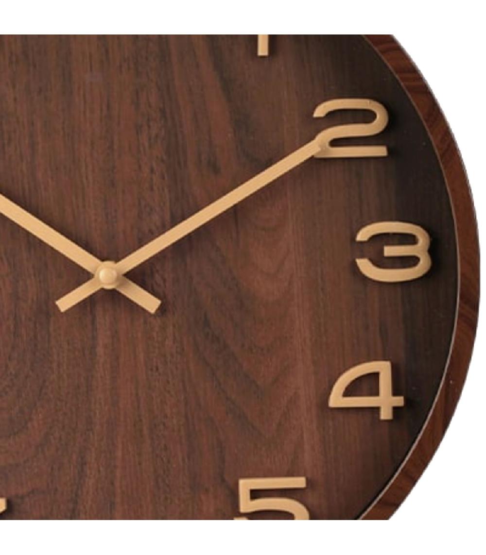 Wadiga Horloge Murale Aspect Bois Et Métal Doré 30.5x30.5x4cm