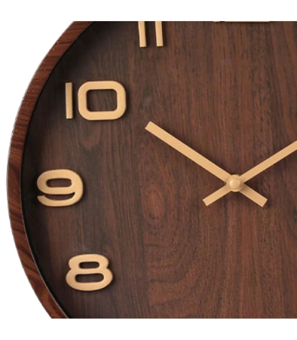 Wadiga Horloge Murale Aspect Bois Et Métal Doré 30.5x30.5x4cm