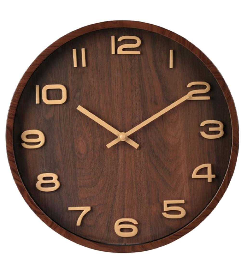 wadiga Horloge murale aspect bois et métal doré 30.5x30.5x4cm