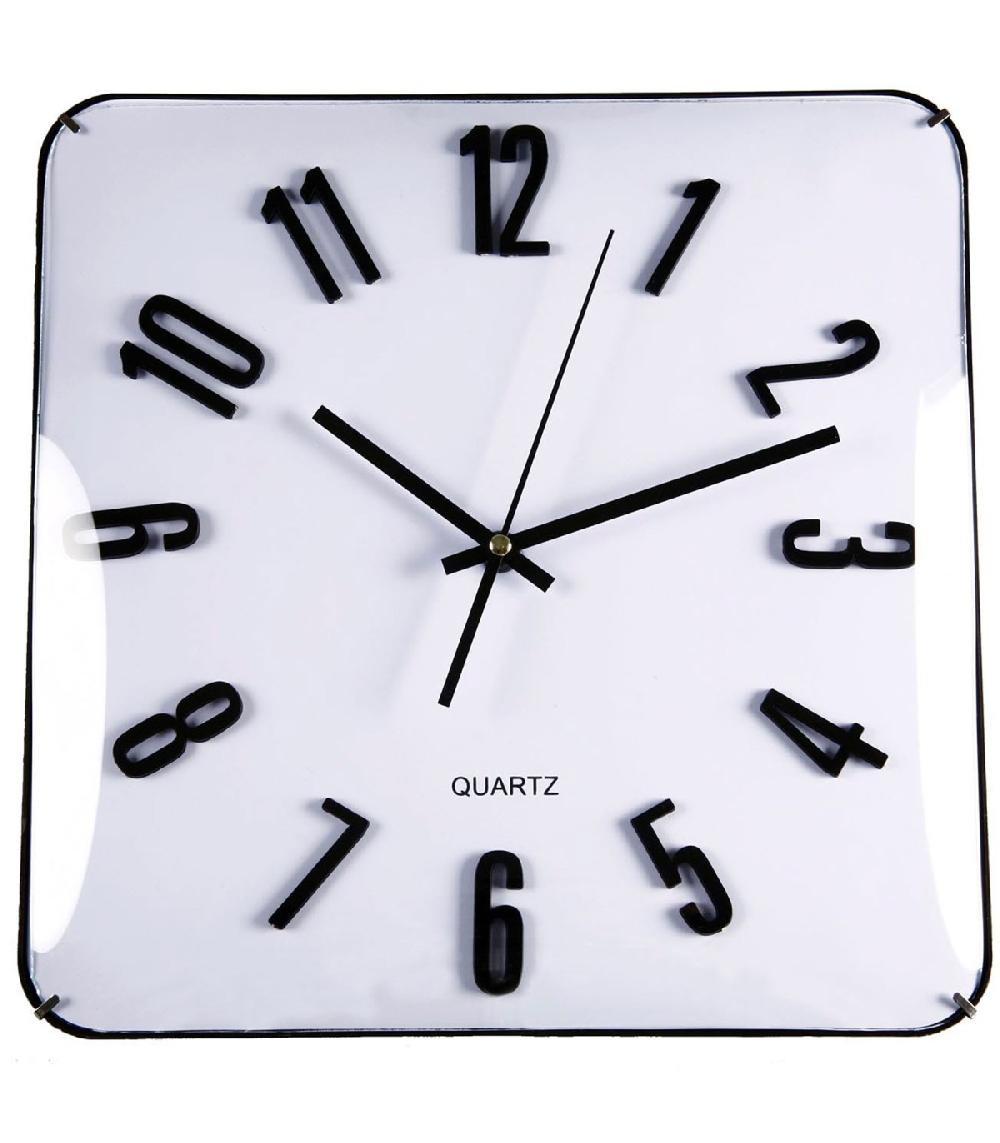 wadiga Horloge murale carrée en verre noir et blanc 31x31x5.5cm