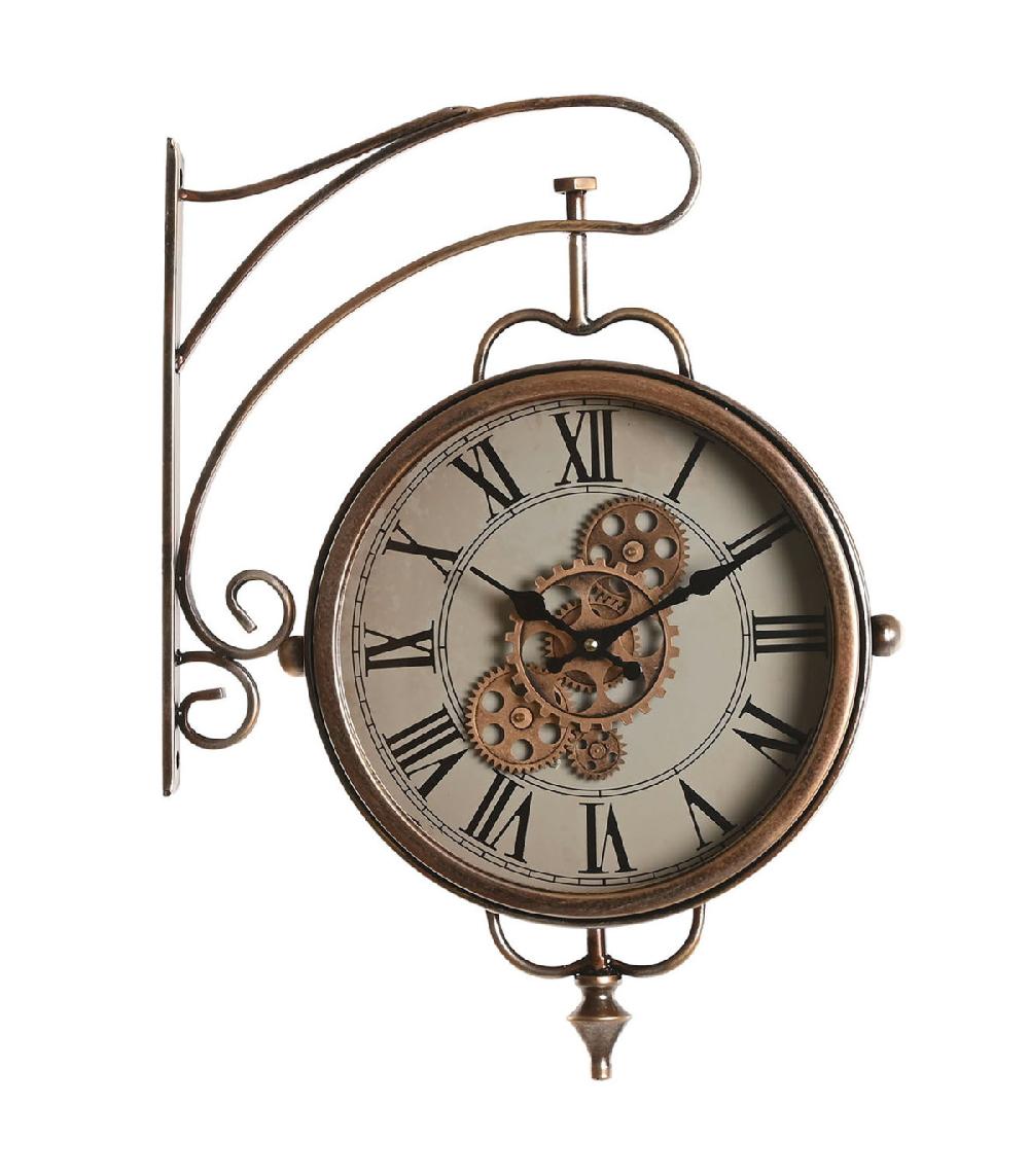 wadiga Horloge murale de gare en métal avec rouages 36x31x55cm