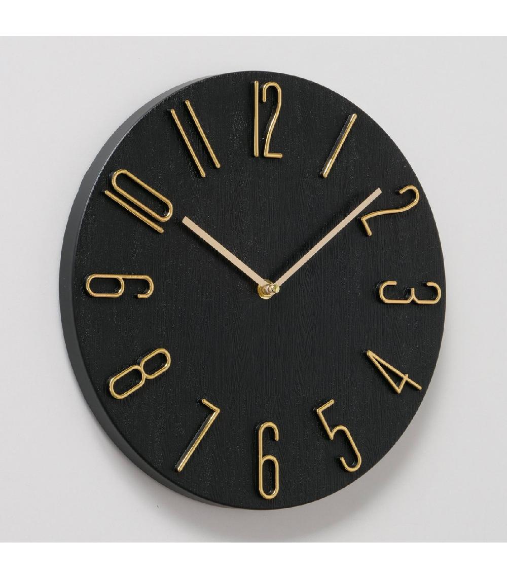 Wadiga Horloge Murale Effet Bois Noir Et Doré Diamètre 30cm
