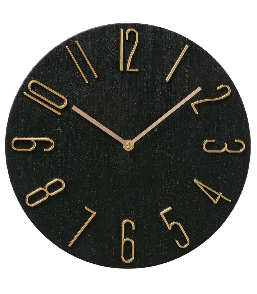 wadiga Horloge murale effet bois noir et doré diamètre 30cm