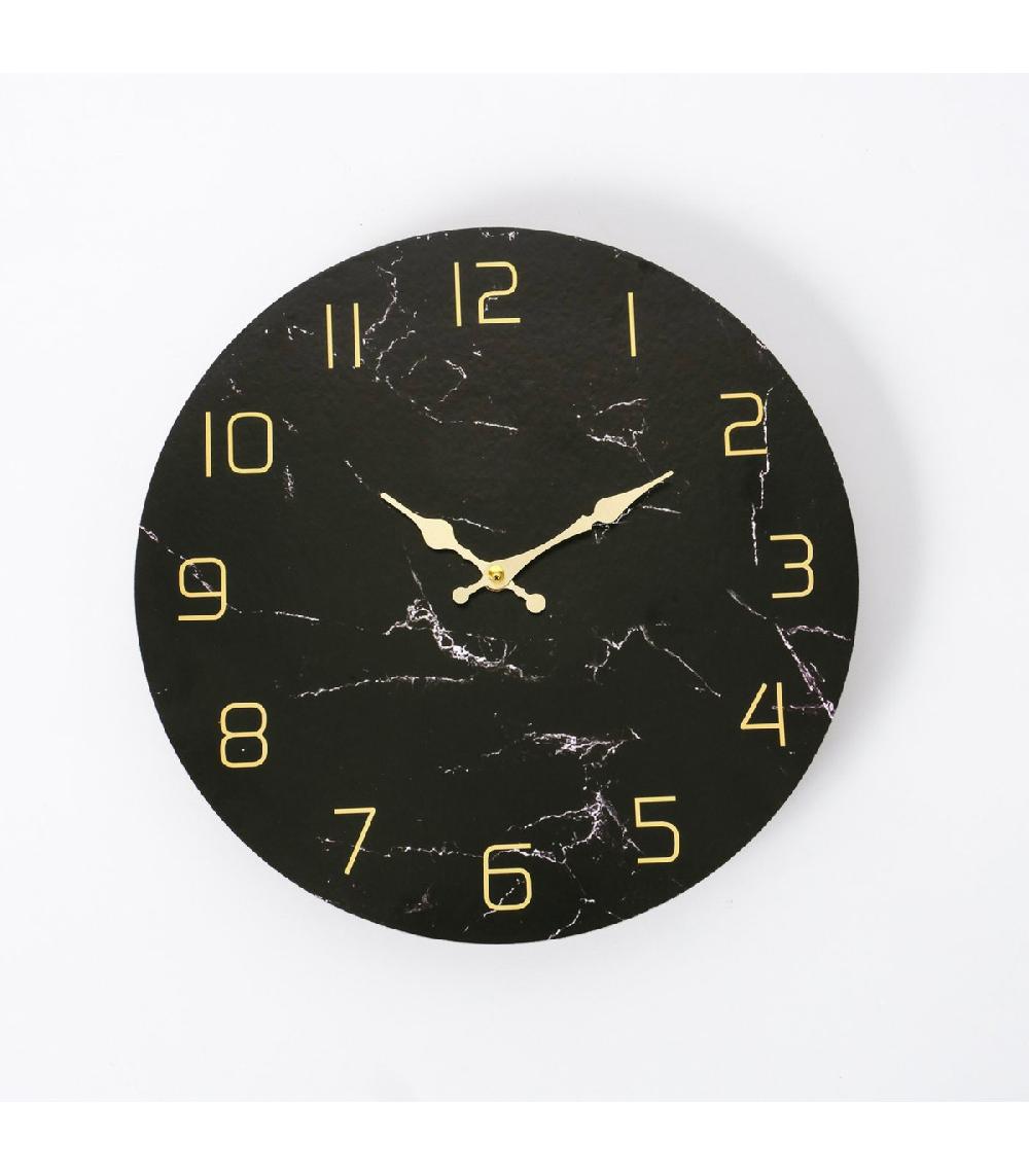 Wadiga Horloge Murale Effet Marbre Noir Et Doré Diamètre 34cm