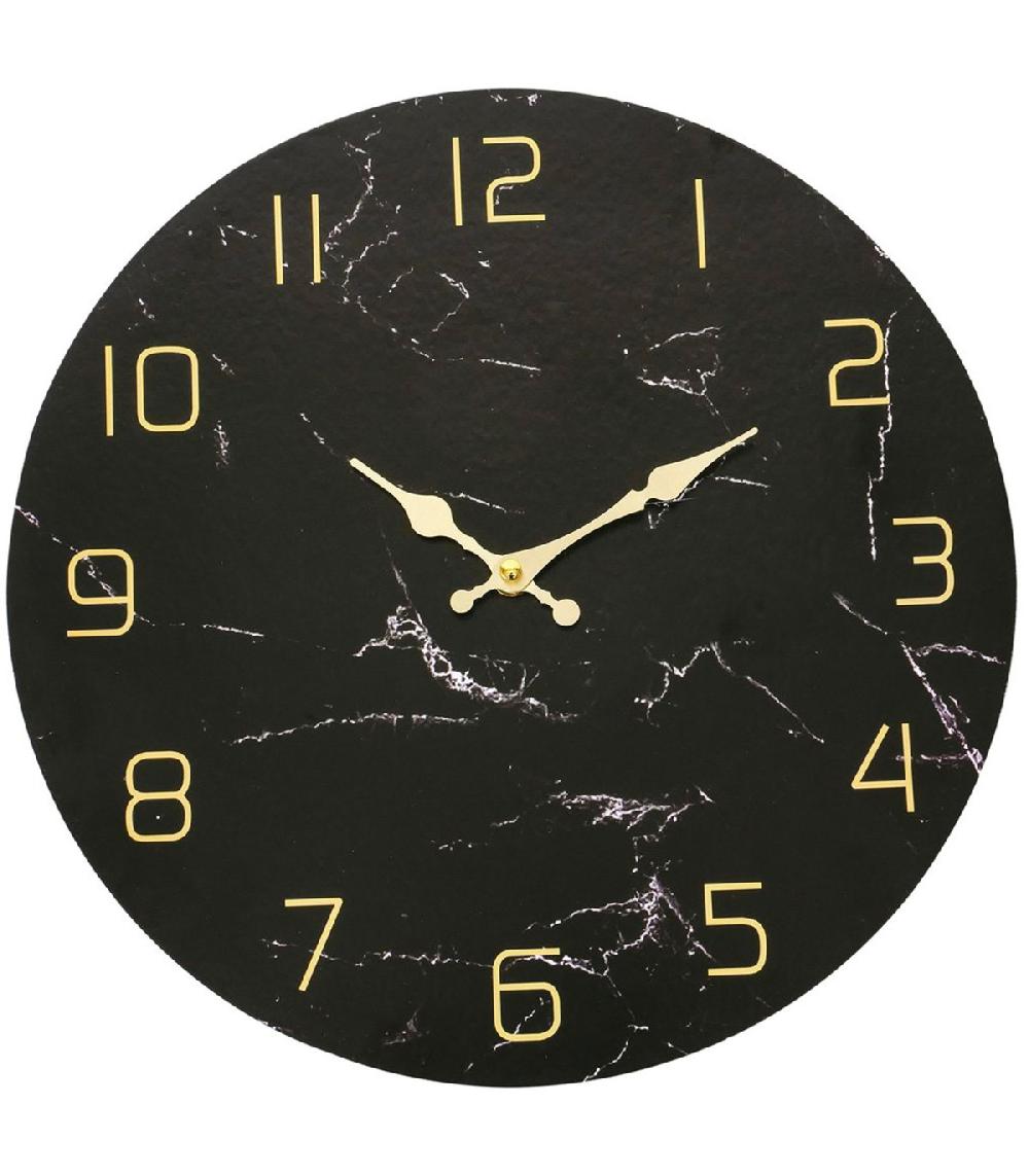 wadiga Horloge murale effet marbre noir et doré diamètre 34cm