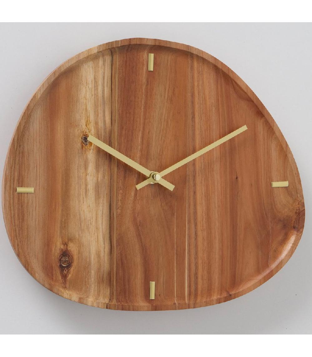 Wadiga Horloge Murale En Acacia Et Métal Doré 30x35x4cm