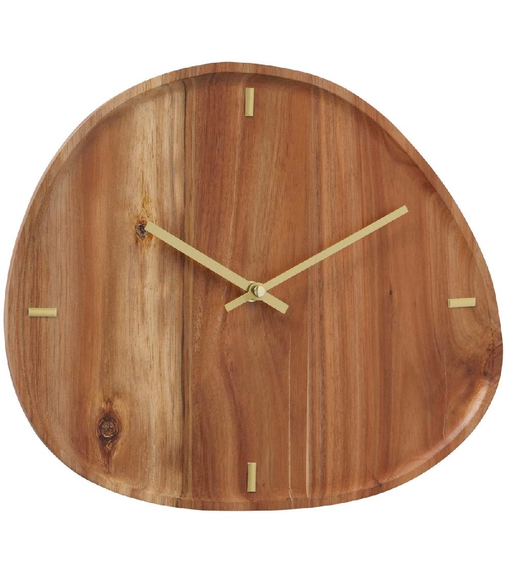wadiga Horloge murale en acacia et métal doré 30x35x4cm