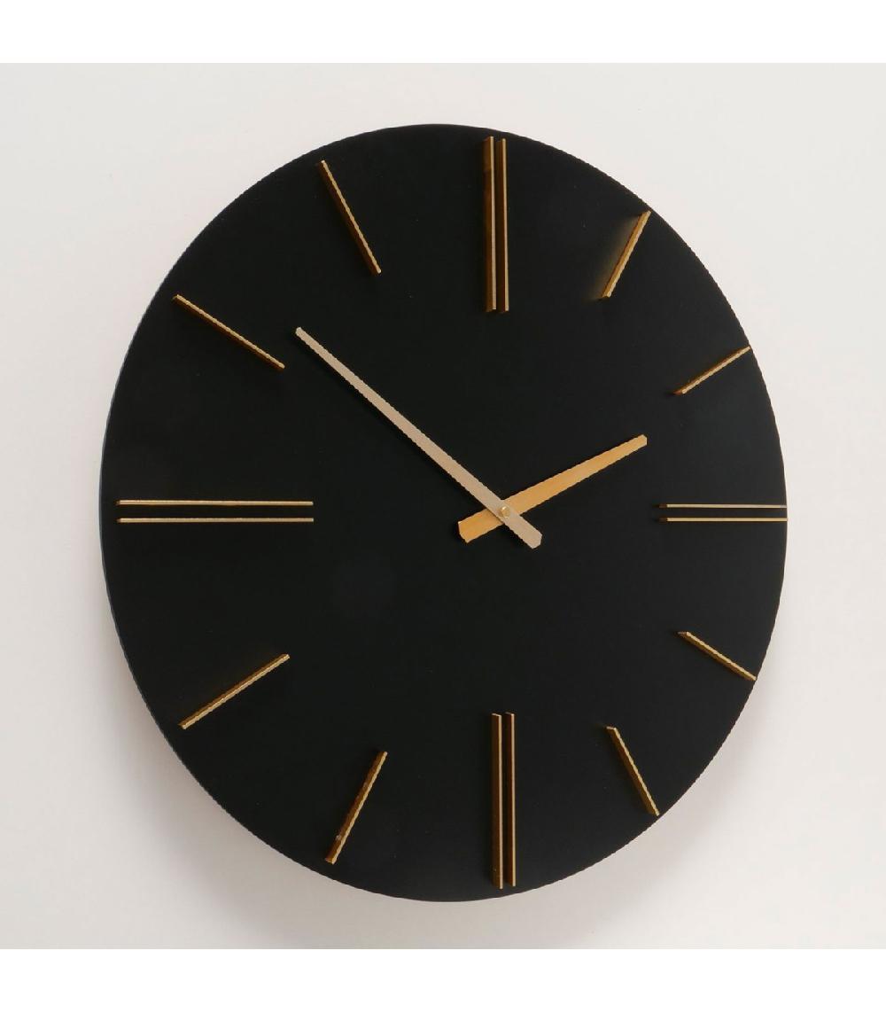 Wadiga Horloge Murale En Bois Noir Et Doré 52x52x4cm