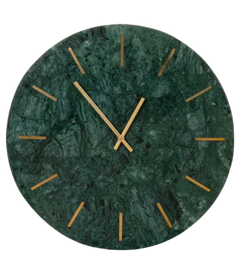 wadiga Horloge murale en marbre vert et métal doré 41x41x2cm