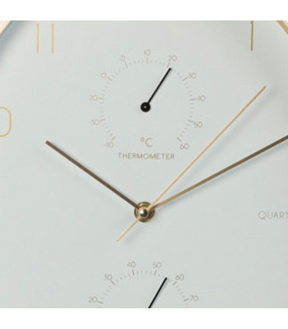 Wadiga Horloge Murale Ovale Aluminium Doré Thermomètre + Hygromètre 34 5x27x4cm