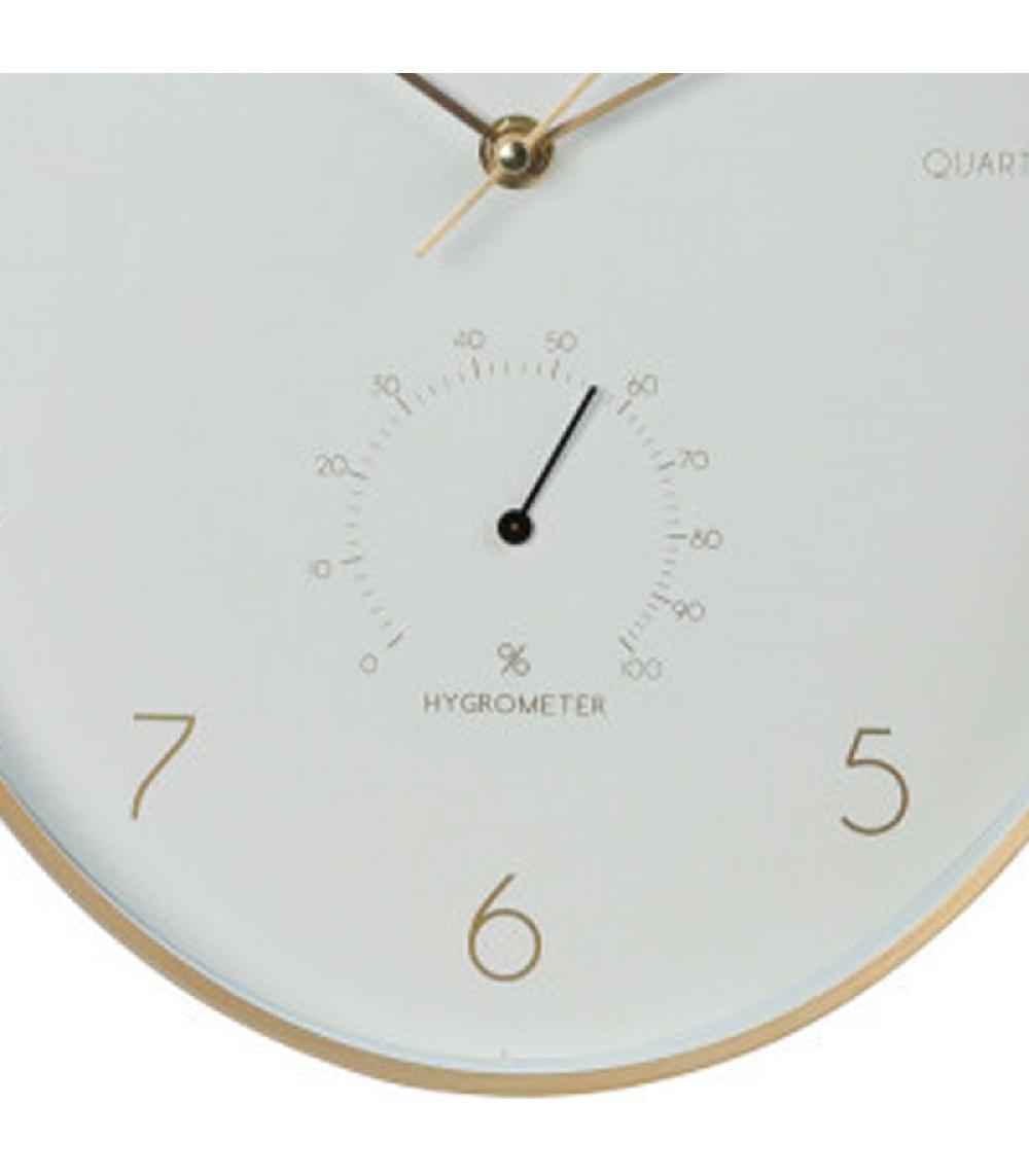 Wadiga Horloge Murale Ovale Aluminium Doré Thermomètre + Hygromètre 34 5x27x4cm