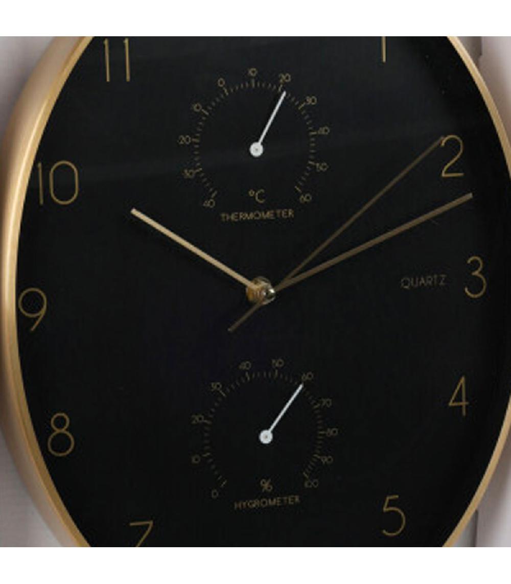 Wadiga Horloge Murale Ovale Aluminium Doré Thermomètre + Hygromètre