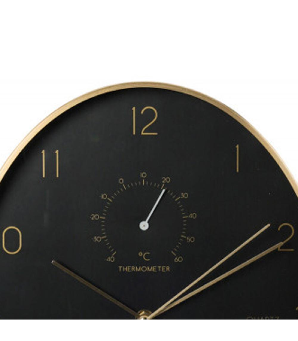 Wadiga Horloge Murale Ovale Aluminium Doré Thermomètre + Hygromètre