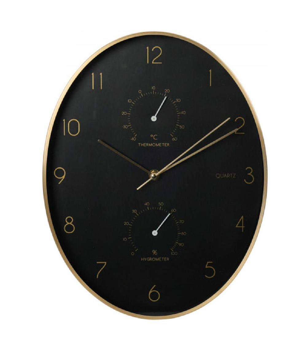 wadiga Horloge murale ovale aluminium doré thermomètre + hygromètre