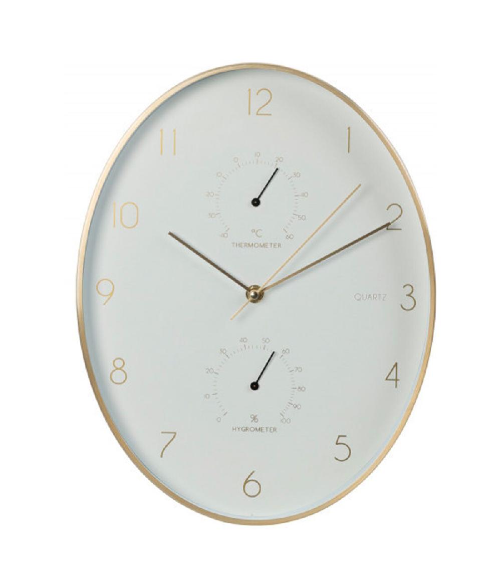 wadiga Horloge murale ovale aluminium doré thermomètre + hygromètre 34 5x27x4cm