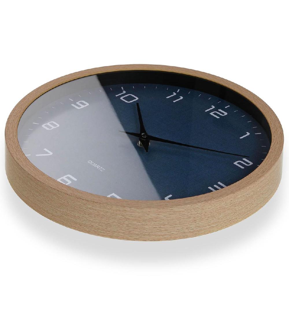 Wadiga Horloge Murale Ronde Bois Et Bleu Foncé 30x30x4.2cm