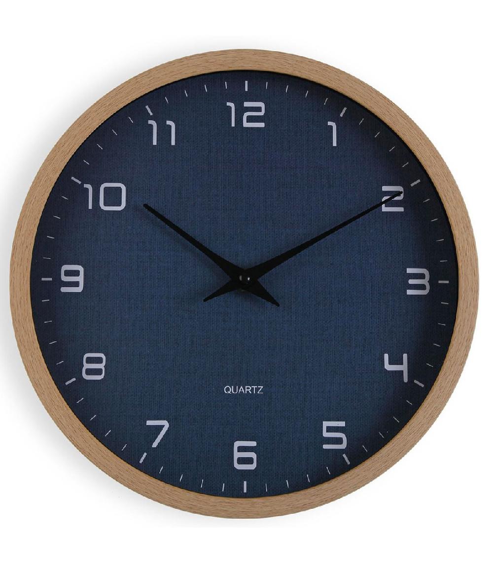 wadiga Horloge murale ronde bois et bleu foncé 30x30x4.2cm