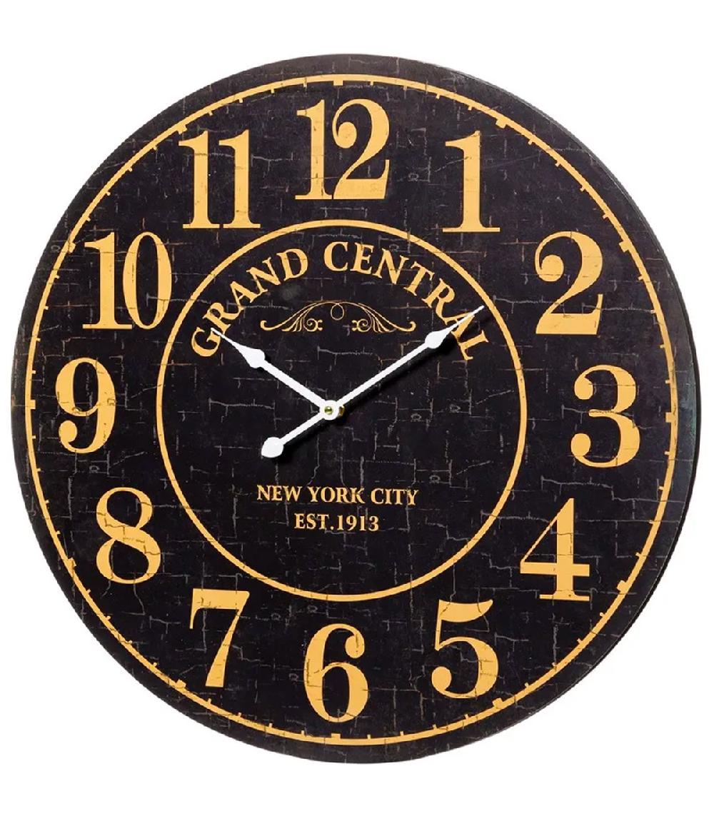 wadiga Horloge murale ronde en bois Grand Central New-York 60cm