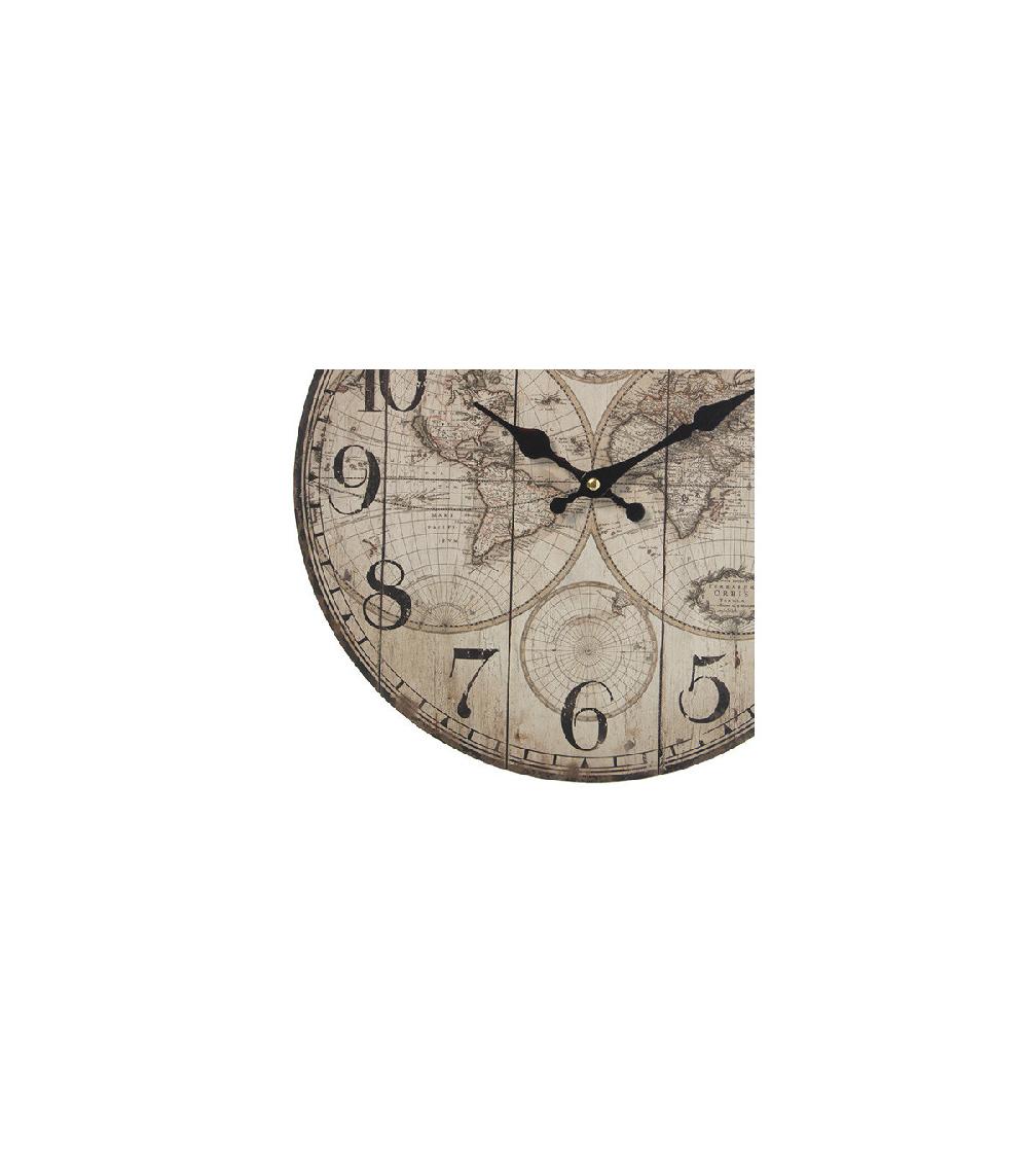 Wadiga Horloge Murale Ronde En Bois Monde - Diamètre 34cm