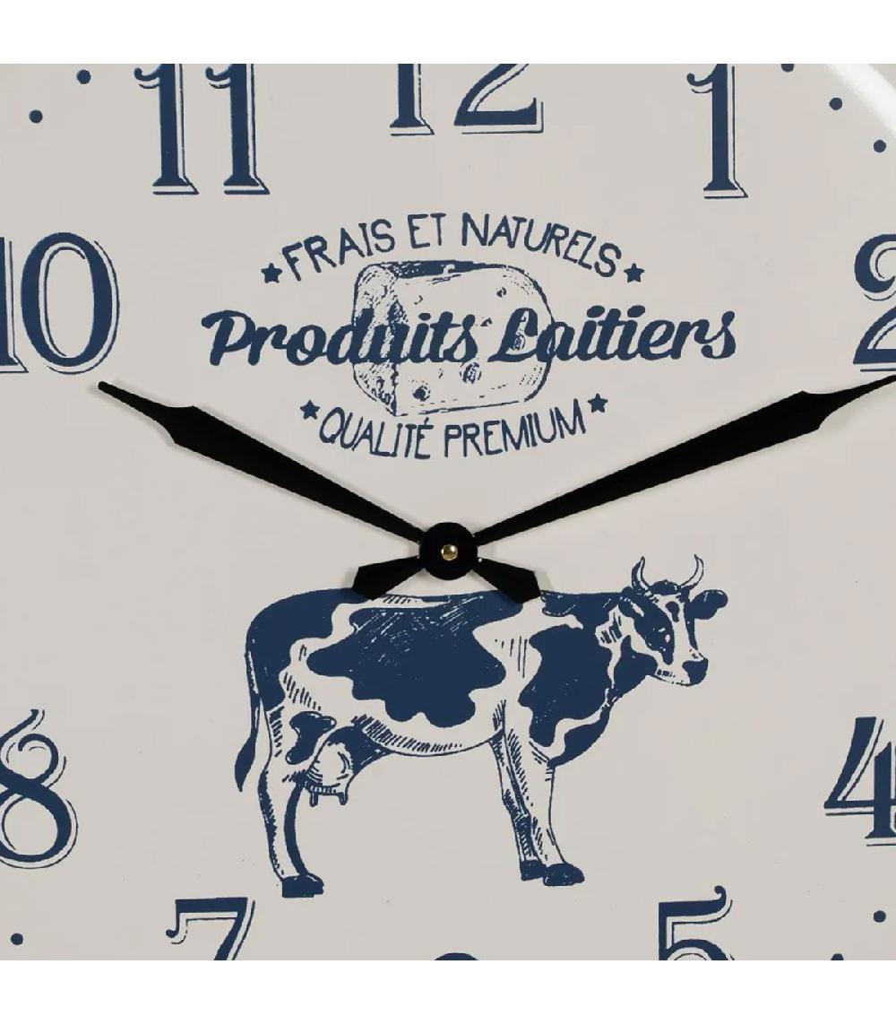 Wadiga Horloge Murale Ronde En Métal Bleu Et Crème Vache Produits Laitiers