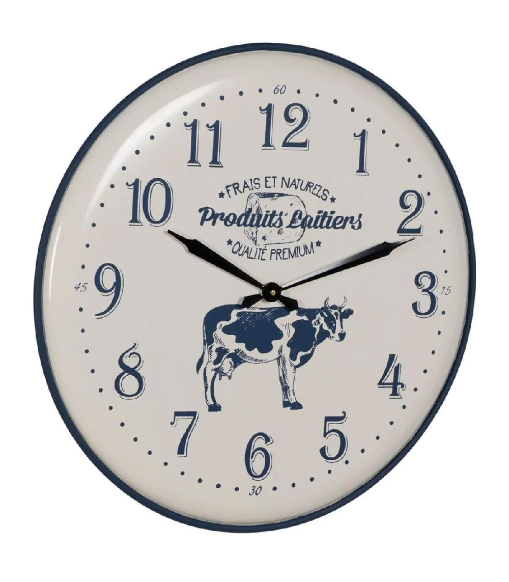 Wadiga Horloge Murale Ronde En Métal Bleu Et Crème Vache Produits Laitiers