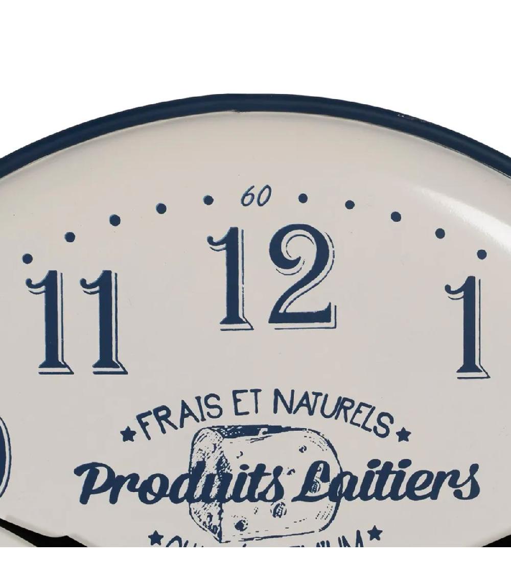 Wadiga Horloge Murale Ronde En Métal Bleu Et Crème Vache Produits Laitiers