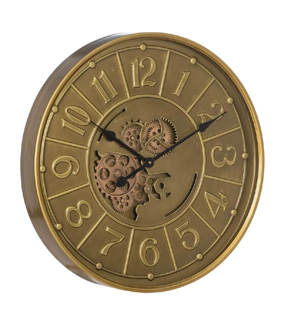 Wadiga Horloge Murale Ronde En Métal Doré Engrenage 60x60x8cm