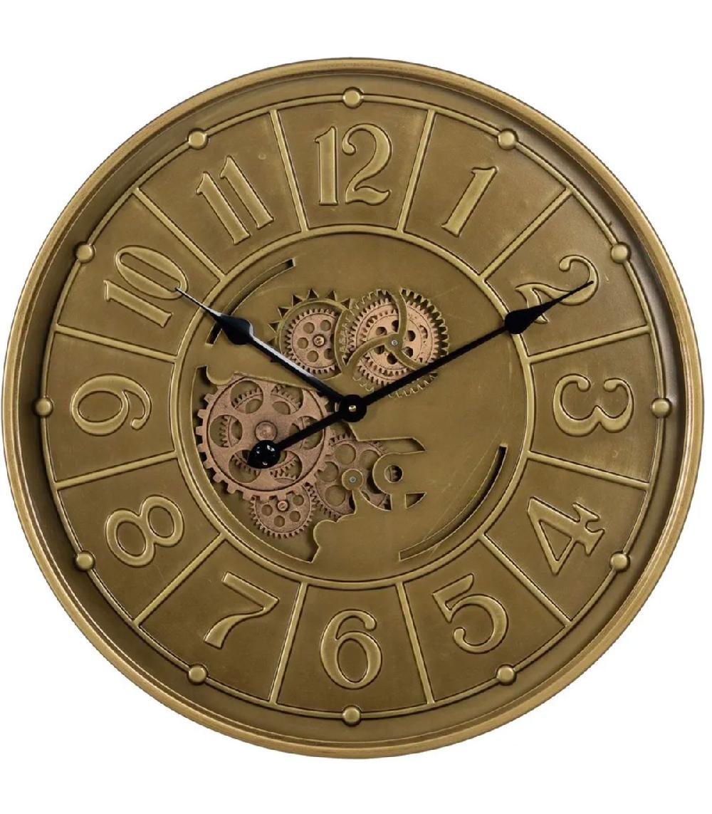wadiga Horloge murale ronde en métal doré engrenage 60x60x8cm